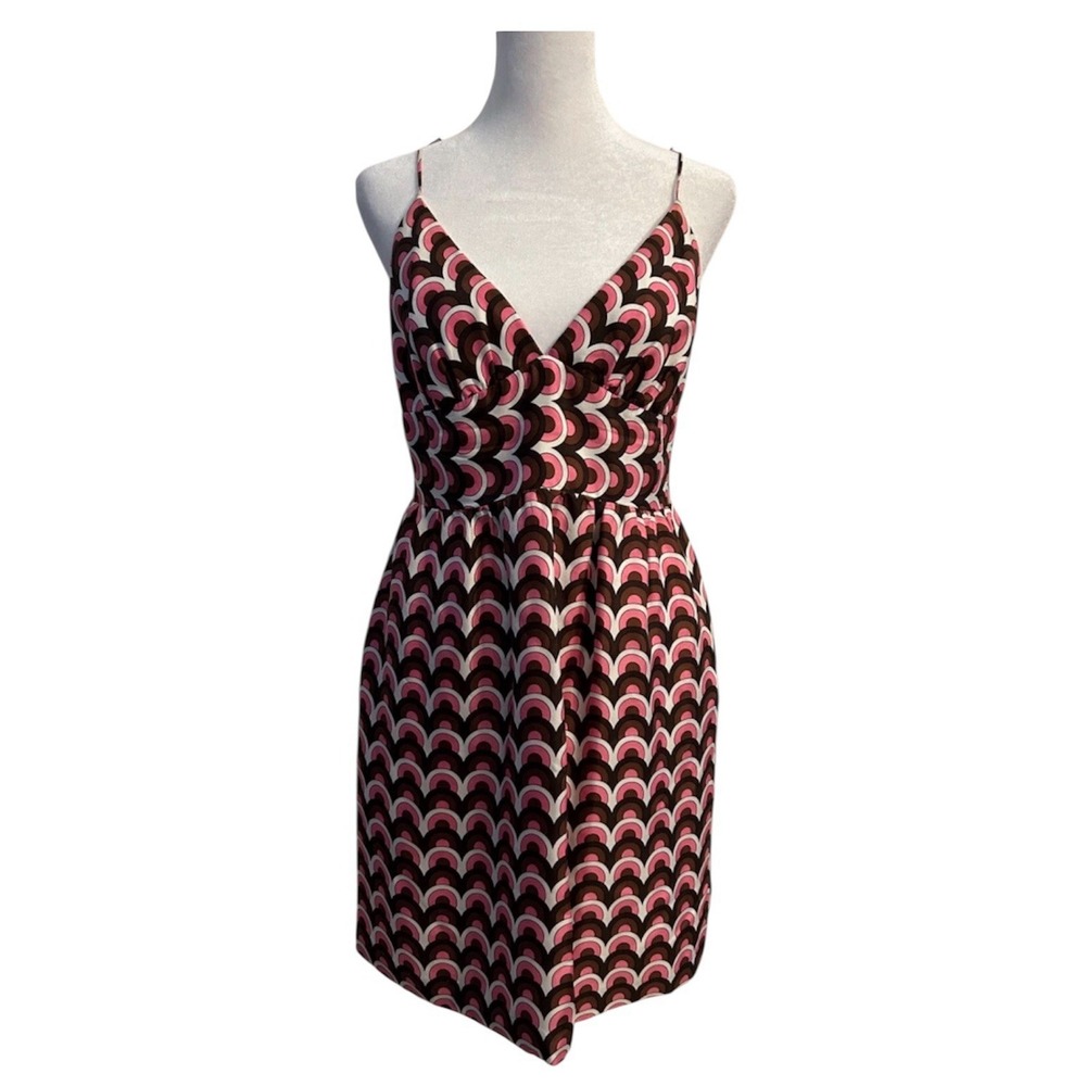 Original Milly of New York Pink and Brown Sleeveless Dress Size 4‎ Silk Retro